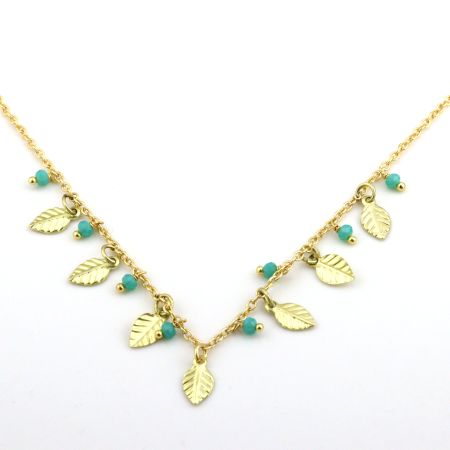 Leaf Charm & chalcedony necklace, Brass with 22k gold plated necklace for women